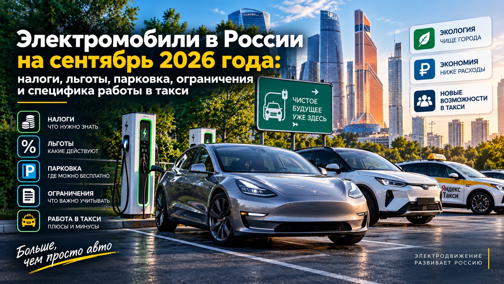 Электромобили в России на сентябрь 2026 года: налоги, льготы, парковка, ограничения и специфика работы в такси