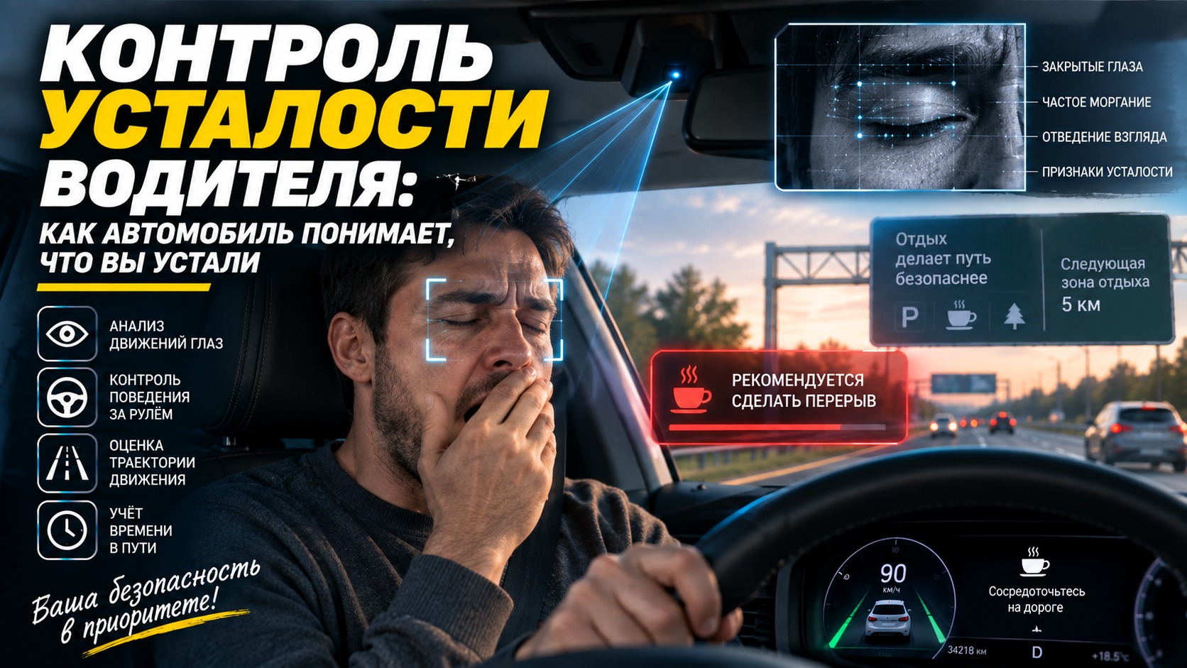 Контроль усталости водителя: как автомобиль понимает, что вы устали