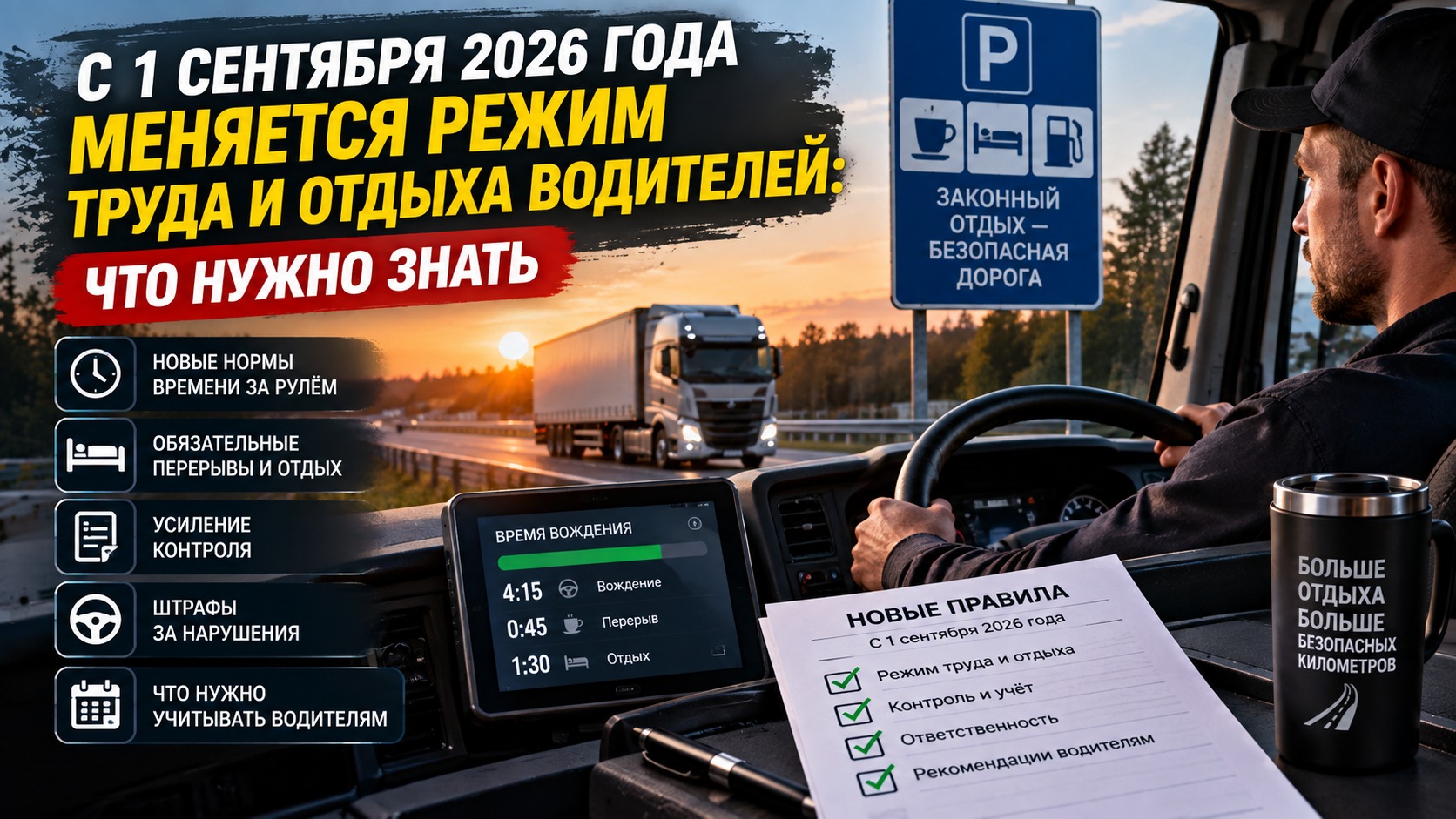 С 1 сентября 2026 года меняется режим труда и отдыха водителей: что нужно знать