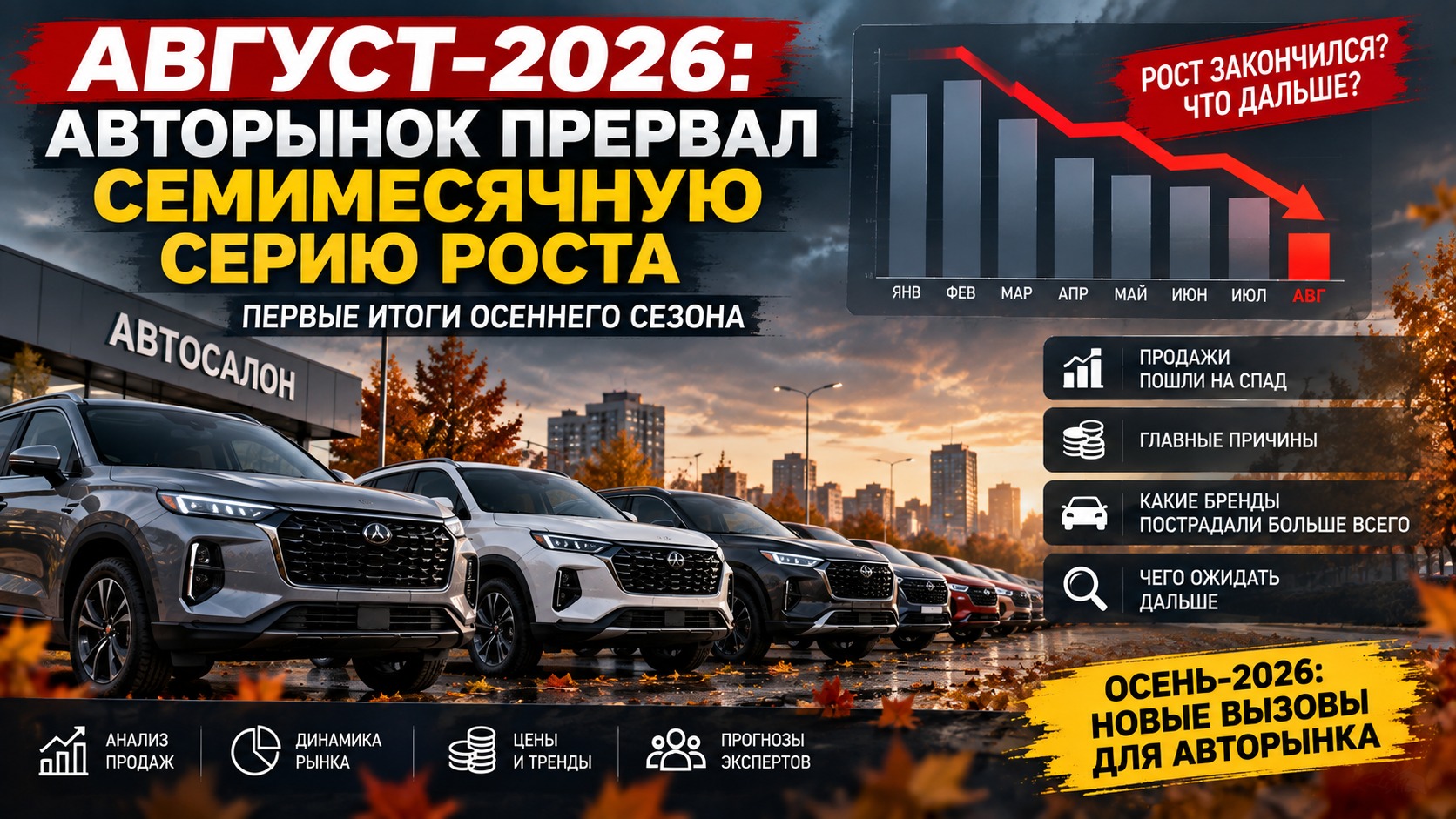 Август-2026: авторынок прервал семимесячную серию роста — первые итоги осеннего сезона