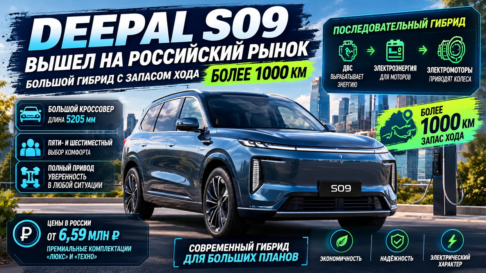 Deepal S09 вышел на российский рынок: большой гибрид с запасом хода более 1000 км