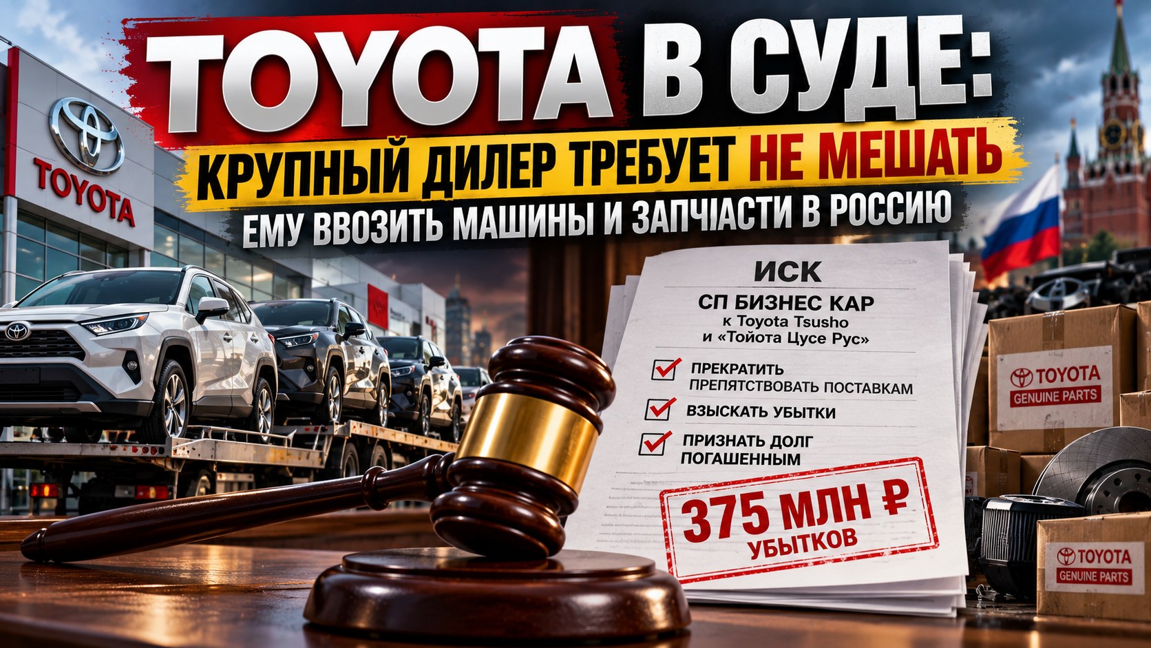 Toyota в суде: крупный дилер требует не мешать ему ввозить машины и запчасти в Россию