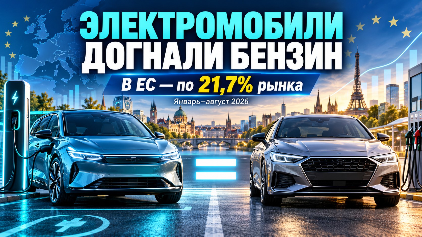 В Европе электромобили сравнялись с бензиновыми по доле рынка: по 21,7% за восемь месяцев