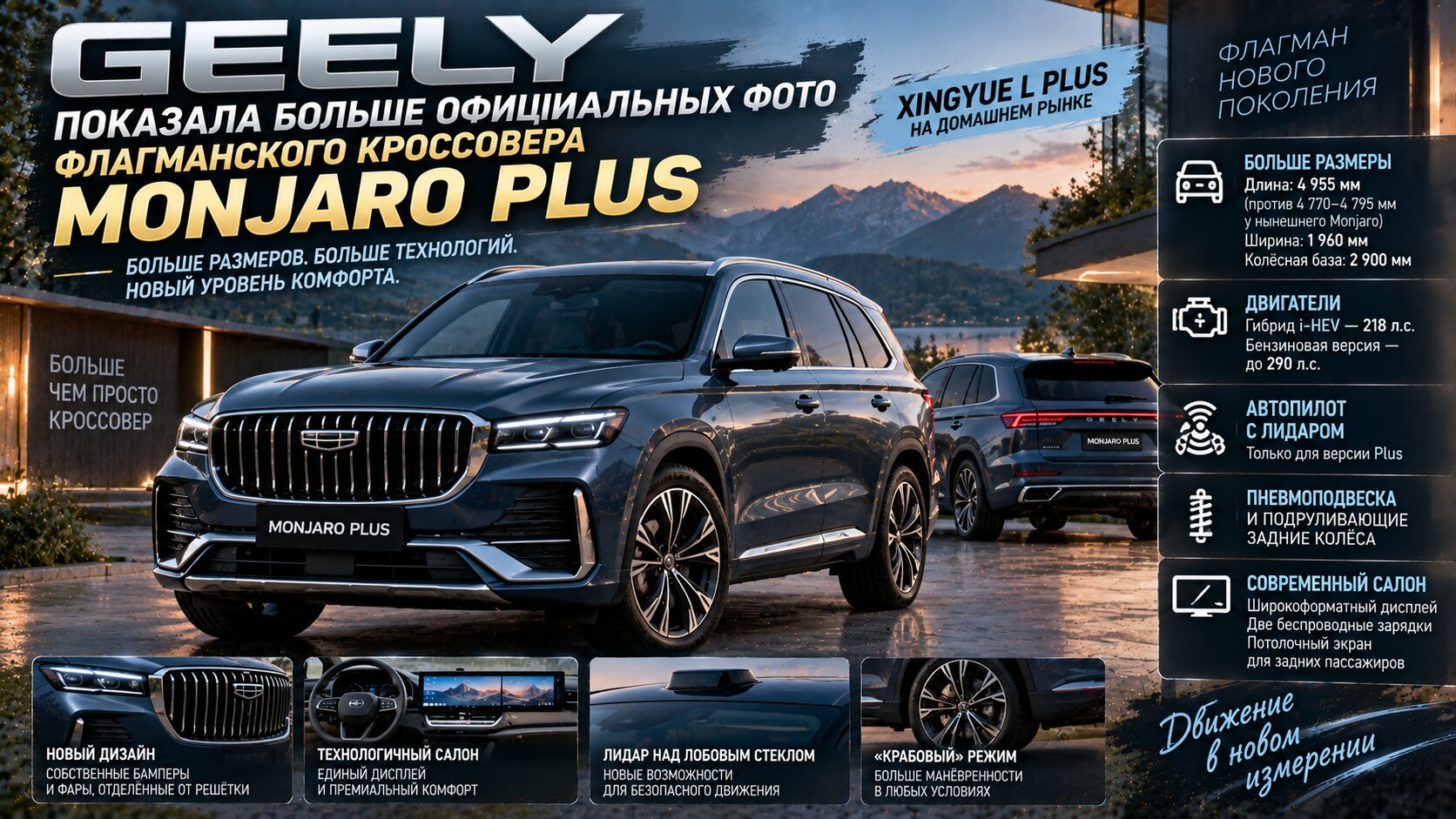 Geely показала больше официальных фото флагманского кроссовера Monjaro Plus