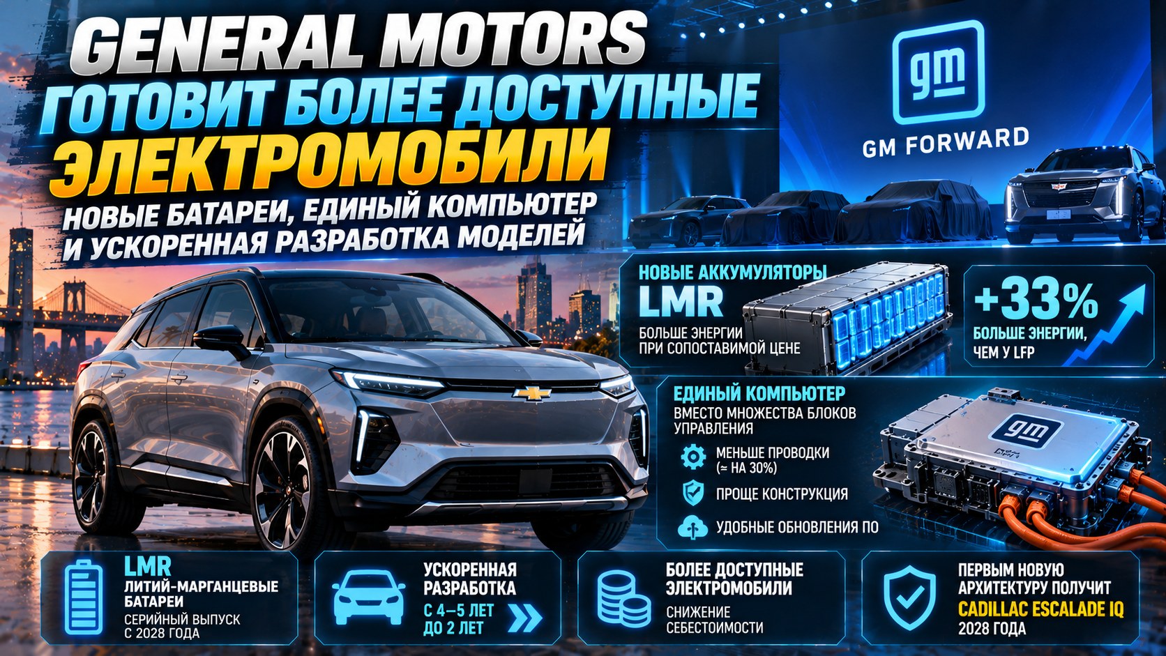 General Motors готовит более доступные электромобили: новые батареи и единый компьютер