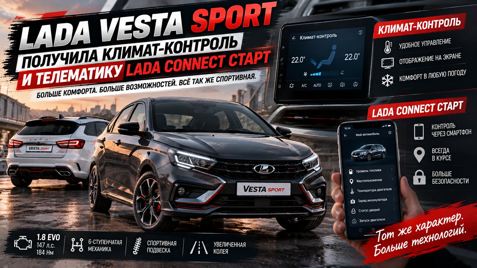 Lada Vesta Sport получила климат-контроль и телематику Lada Connect Старт