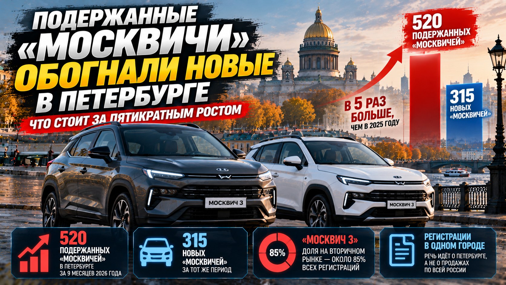 Подержанные «Москвичи» обогнали новые в Петербурге: что стоит за пятикратным ростом