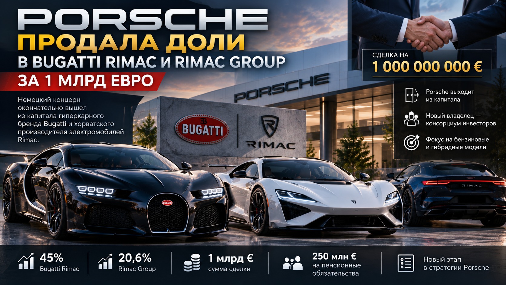 Porsche продала доли в Bugatti Rimac и Rimac Group за 1 млрд евро
