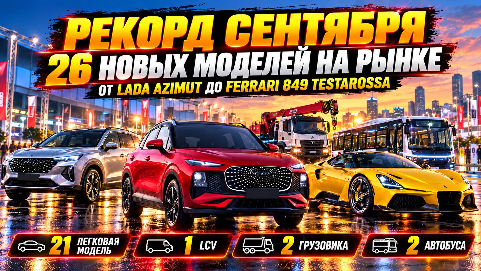 Рекорд сентября: на российском рынке появилось 26 новых моделей — от Lada Azimut до Ferrari 849 Testarossa