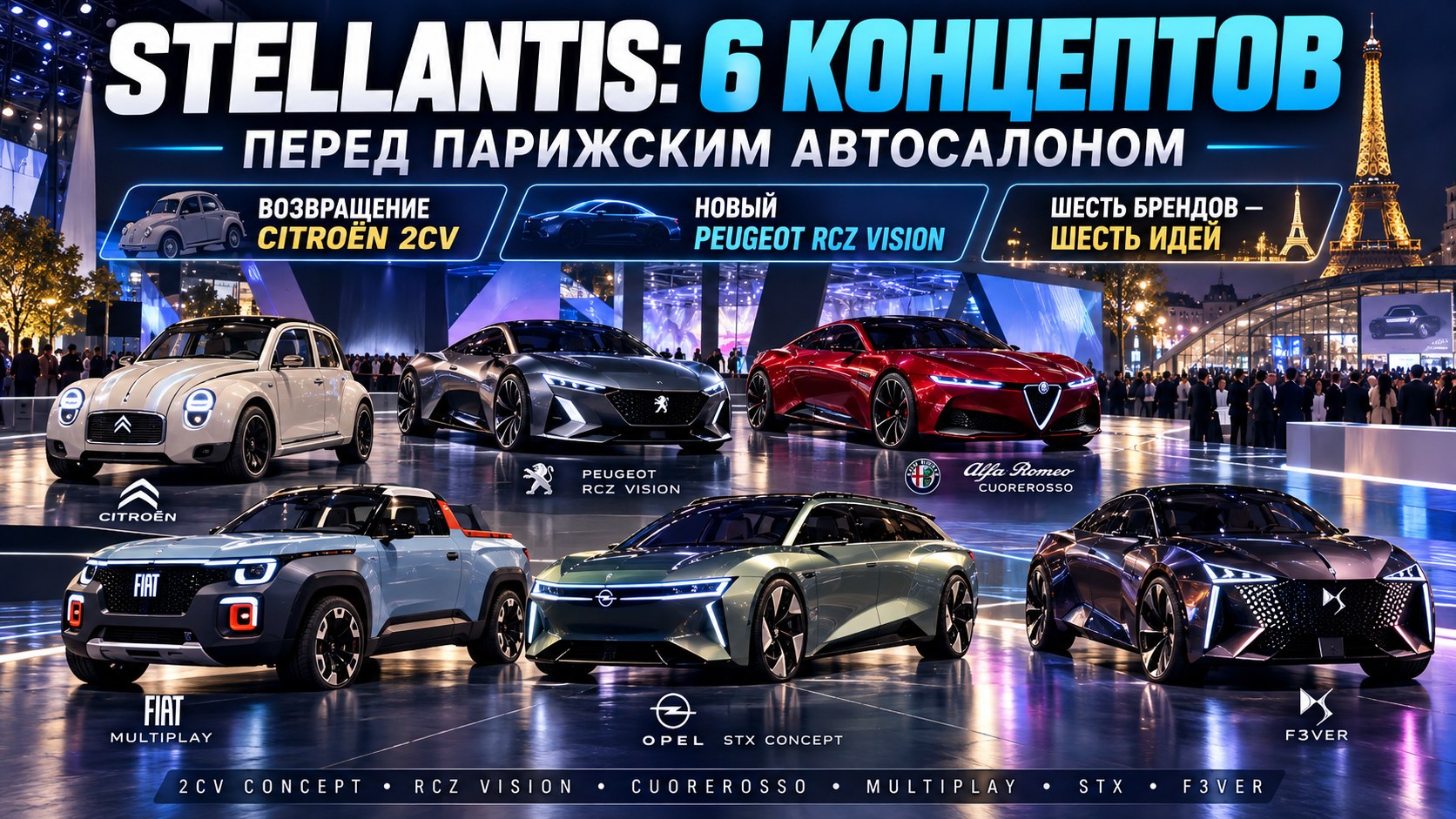 Stellantis показал шесть концептов: возвращение Citroën 2CV и новый Peugeot RCZ